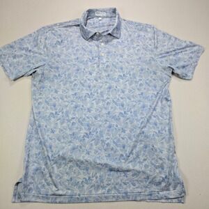 Peter Millar Polo Shirt Summer Comfort Floral Leaf Blue Mens Large L MS24EK30S